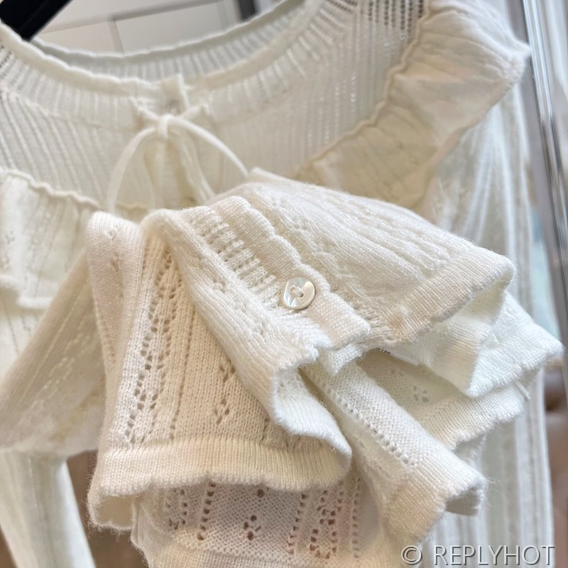 더바넷 러플 레이스 카라 니트 가디건