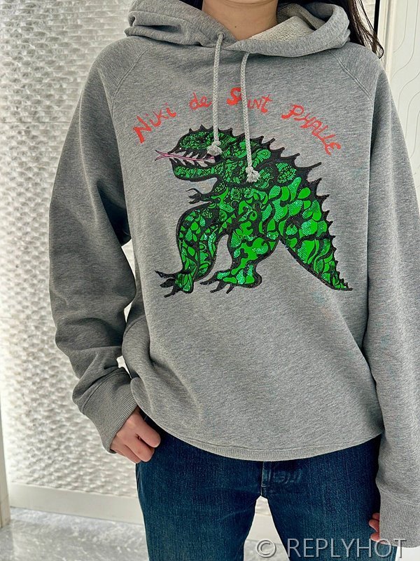 디올 공룡 자수 후드티