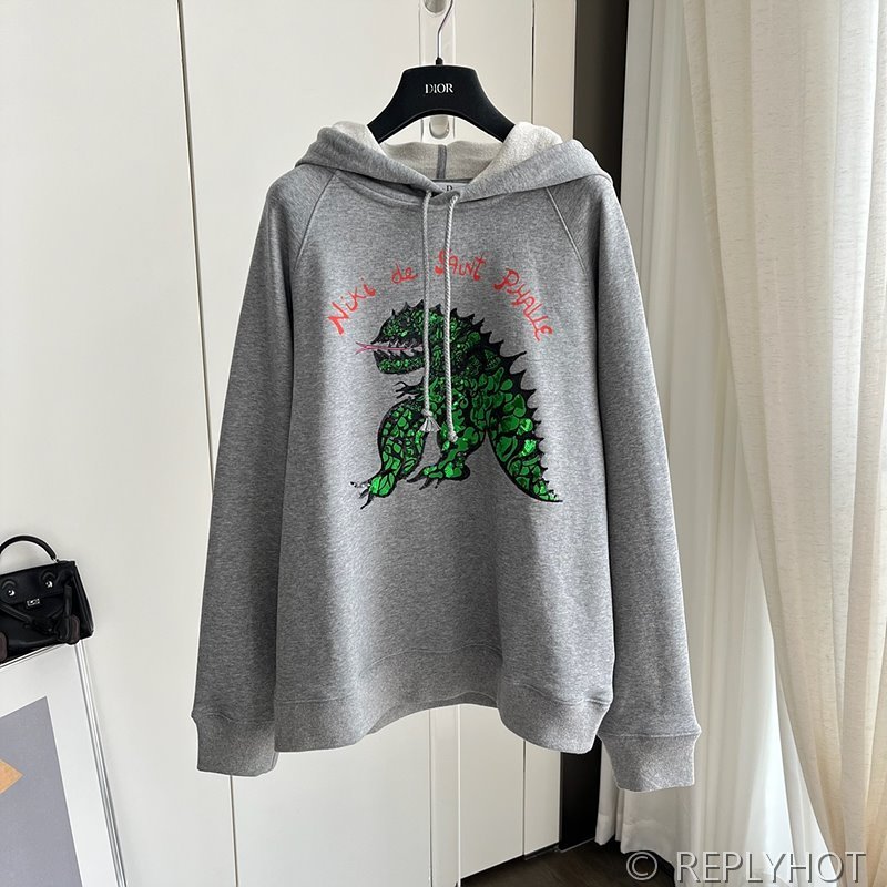 디올 공룡 자수 후드티