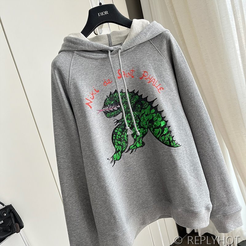 디올 공룡 자수 후드티
