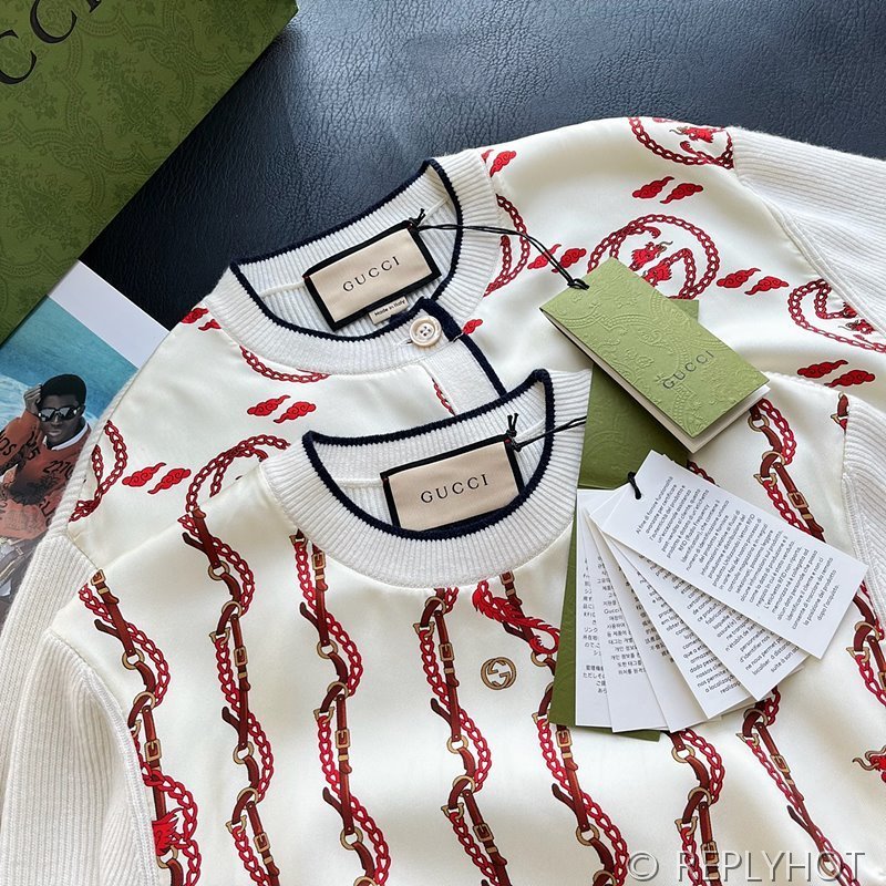 구찌 GG 실크 패치워크 울 니트 반팔