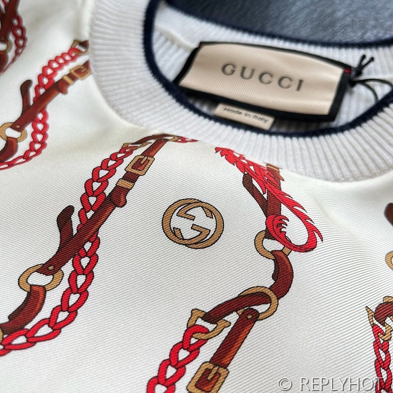 구찌 GG 실크 패치워크 울 니트 반팔