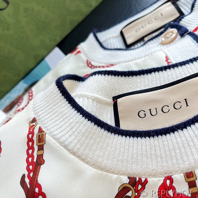 구찌 GG 실크 패치워크 울 니트 반팔