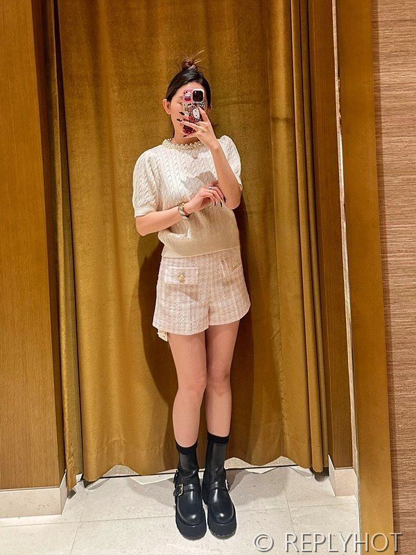 산드로 라운드 진주 반팔 니트