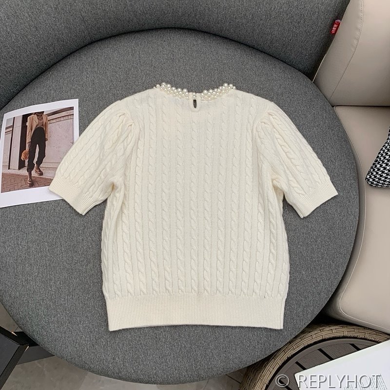 산드로 라운드 진주 반팔 니트