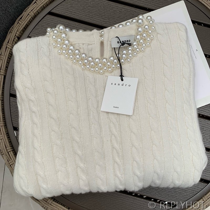 산드로 라운드 진주 반팔 니트