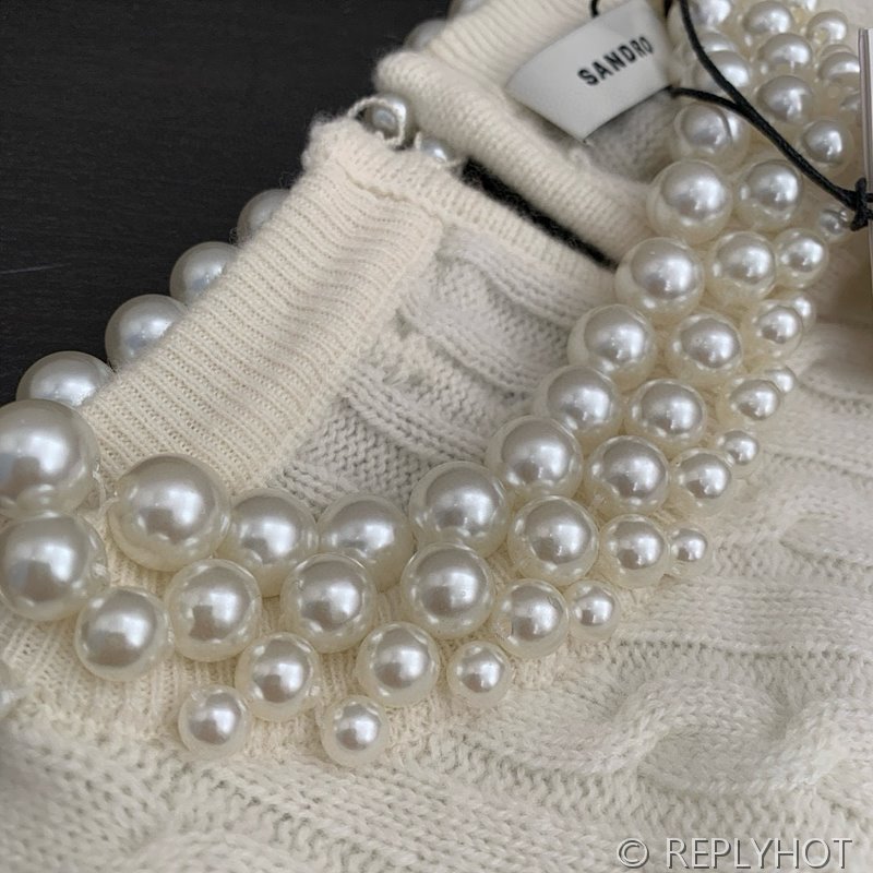 산드로 라운드 진주 반팔 니트