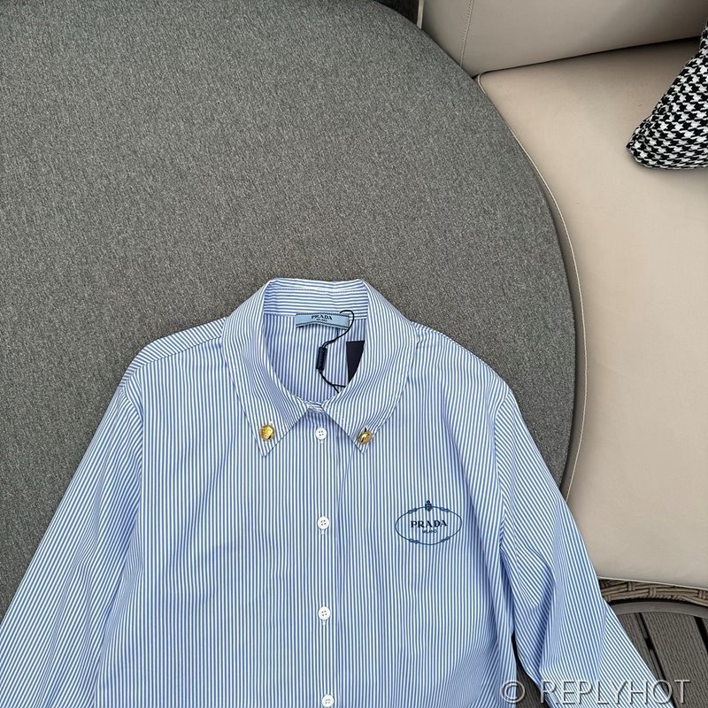 프라다 로고 스트라이프 셔츠
