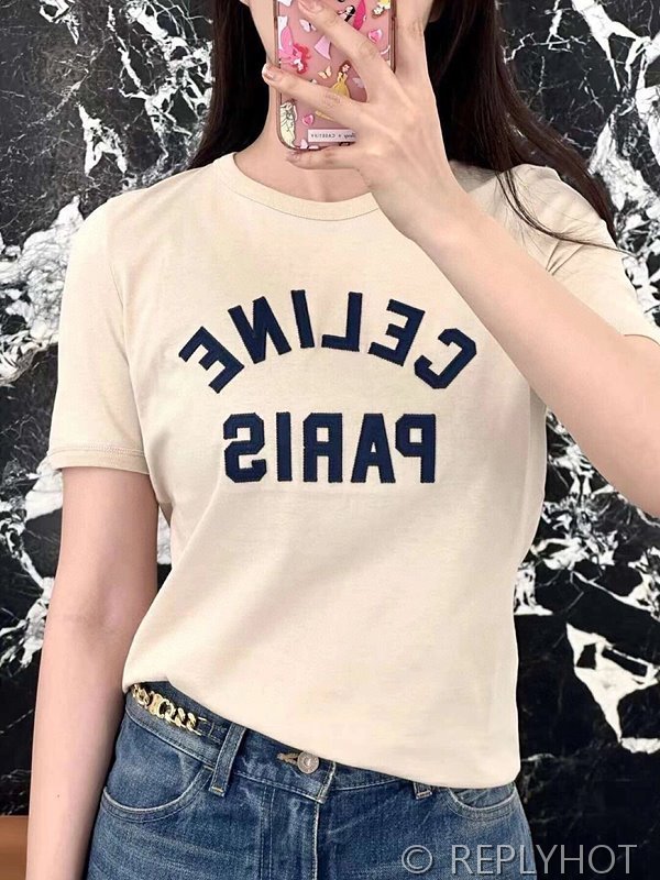 셀린느 로고 자수 반팔