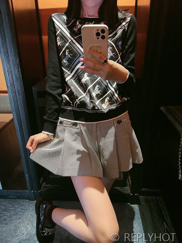 에르메스 실크100% 프린트 니트 풀오버 스웨터