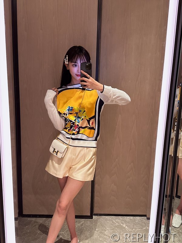 에르메스 실크100% 프린트 니트 풀오버 스웨터