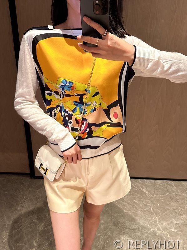 에르메스 실크100% 프린트 니트 풀오버 스웨터