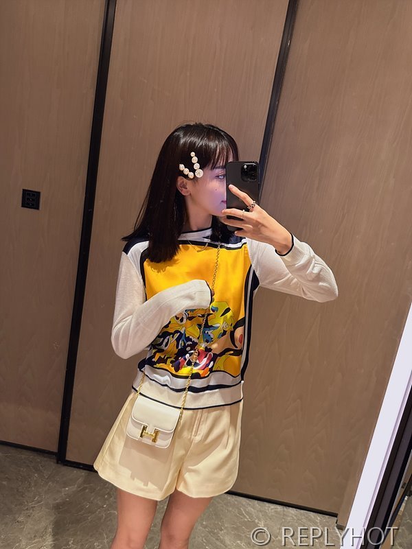 에르메스 실크100% 프린트 니트 풀오버 스웨터