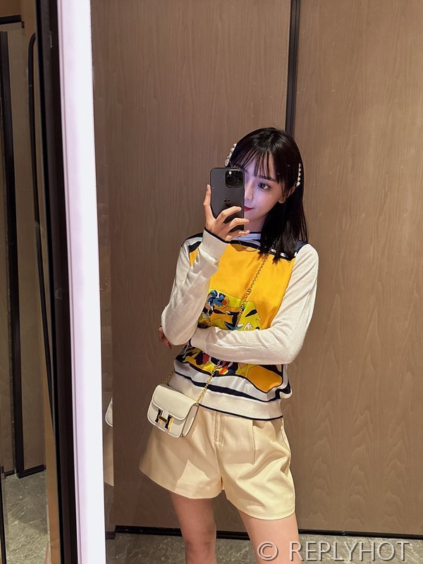 에르메스 실크100% 프린트 니트 풀오버 스웨터