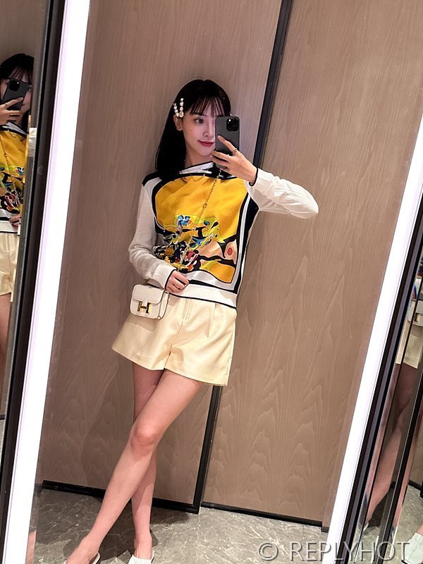 에르메스 실크100% 프린트 니트 풀오버 스웨터