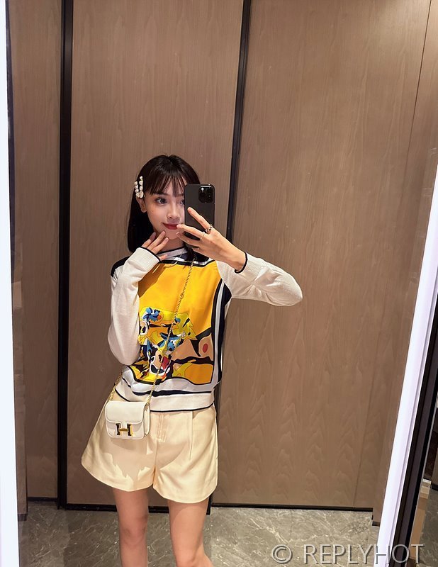 에르메스 실크100% 프린트 니트 풀오버 스웨터