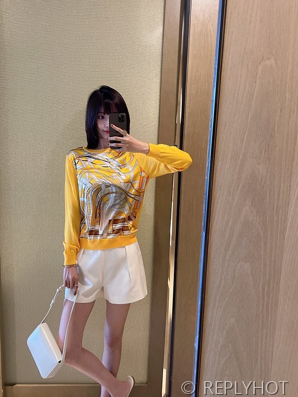 에르메스 실크100% 프린트 니트 풀오버 스웨터