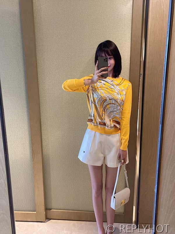 에르메스 실크100% 프린트 니트 풀오버 스웨터