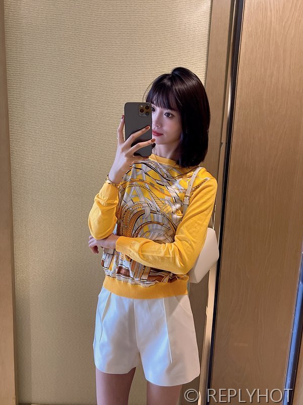 에르메스 실크100% 프린트 니트 풀오버 스웨터