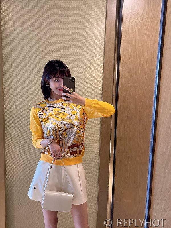 에르메스 실크100% 프린트 니트 풀오버 스웨터