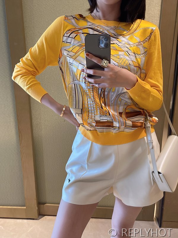 에르메스 실크100% 프린트 니트 풀오버 스웨터