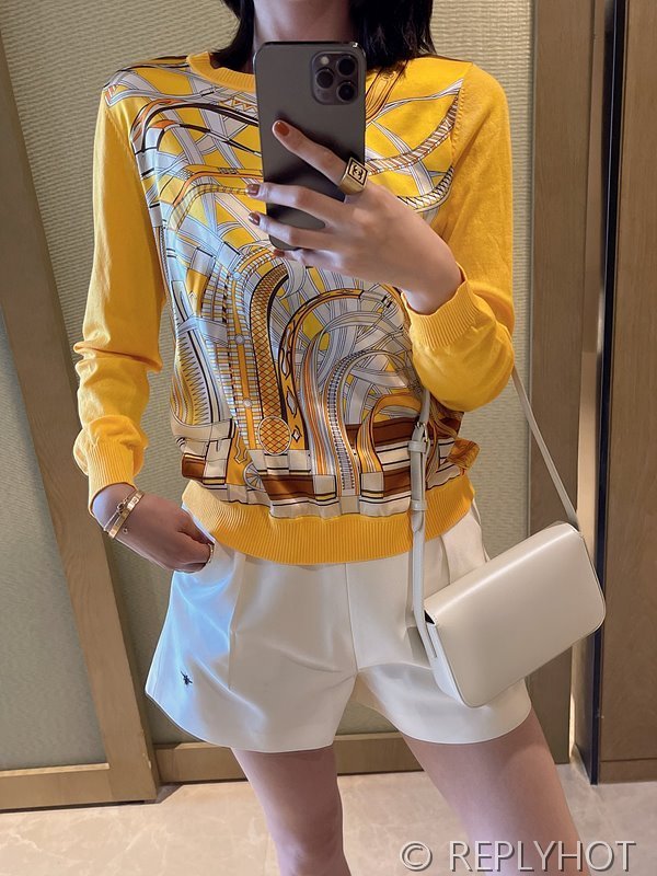 에르메스 실크100% 프린트 니트 풀오버 스웨터