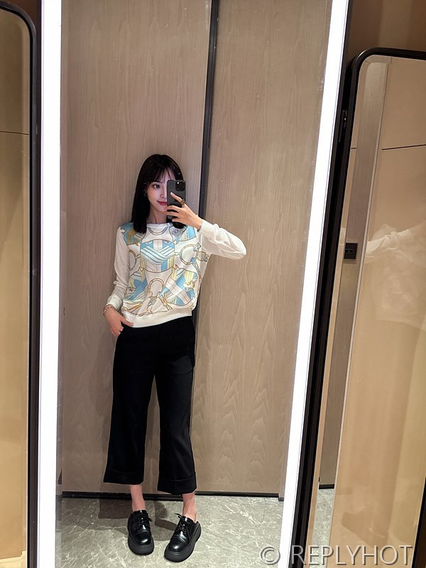 에르메스 실크100% 프린트 니트 풀오버 스웨터