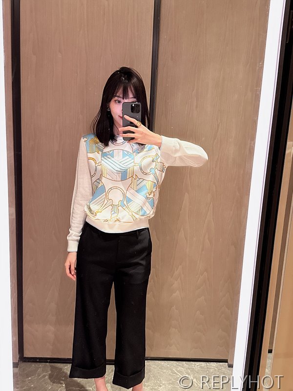 에르메스 실크100% 프린트 니트 풀오버 스웨터