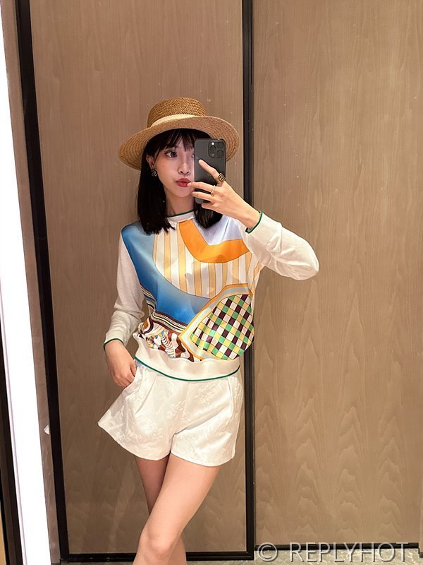 에르메스 실크100% 프린트 니트 풀오버 스웨터