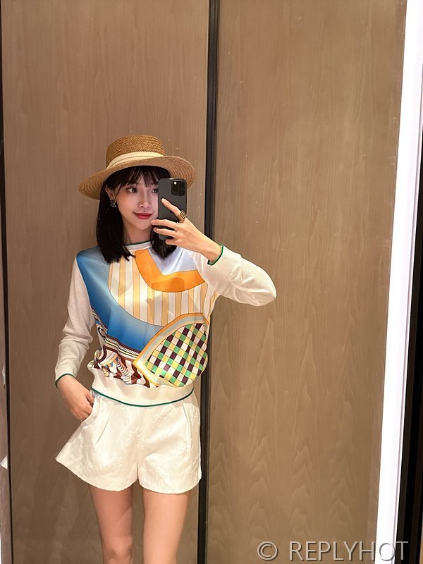 에르메스 실크100% 프린트 니트 풀오버 스웨터