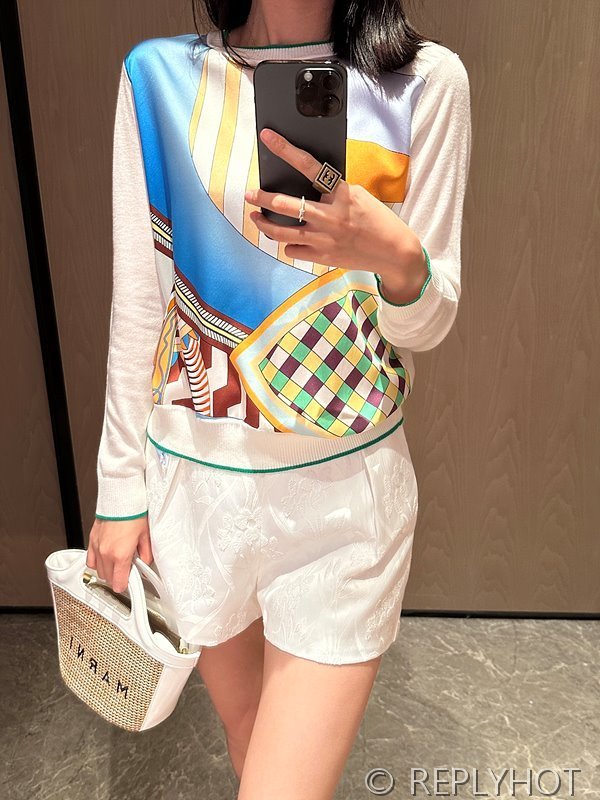 에르메스 실크100% 프린트 니트 풀오버 스웨터