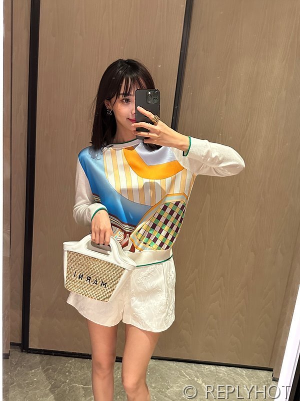 에르메스 실크100% 프린트 니트 풀오버 스웨터