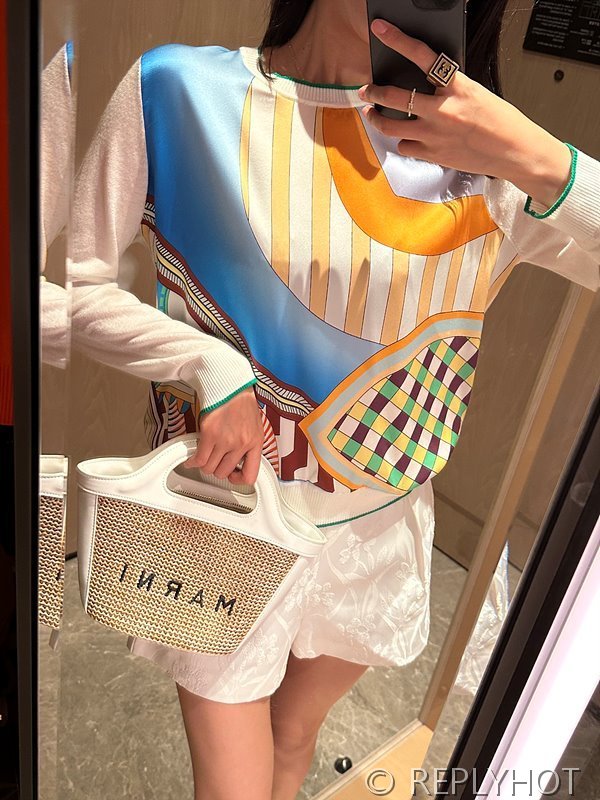 에르메스 실크100% 프린트 니트 풀오버 스웨터