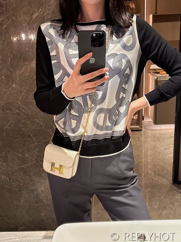 에르메스 실크100% 프린트 니트 풀오버 스웨터