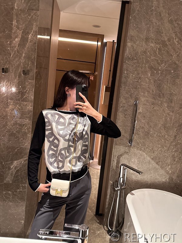 에르메스 실크100% 프린트 니트 풀오버 스웨터