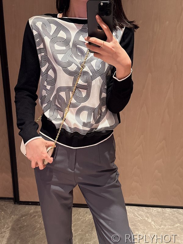 에르메스 실크100% 프린트 니트 풀오버 스웨터