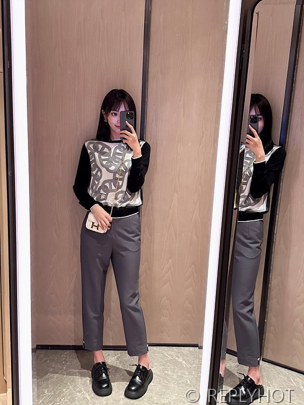 에르메스 실크100% 프린트 니트 풀오버 스웨터