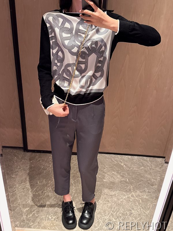 에르메스 실크100% 프린트 니트 풀오버 스웨터