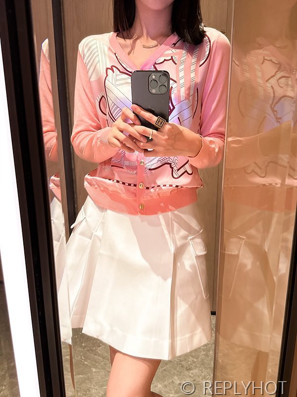 에르메스 실크100% 프린트 니트 풀오버 가디건