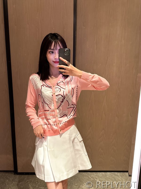 에르메스 실크100% 프린트 니트 풀오버 가디건