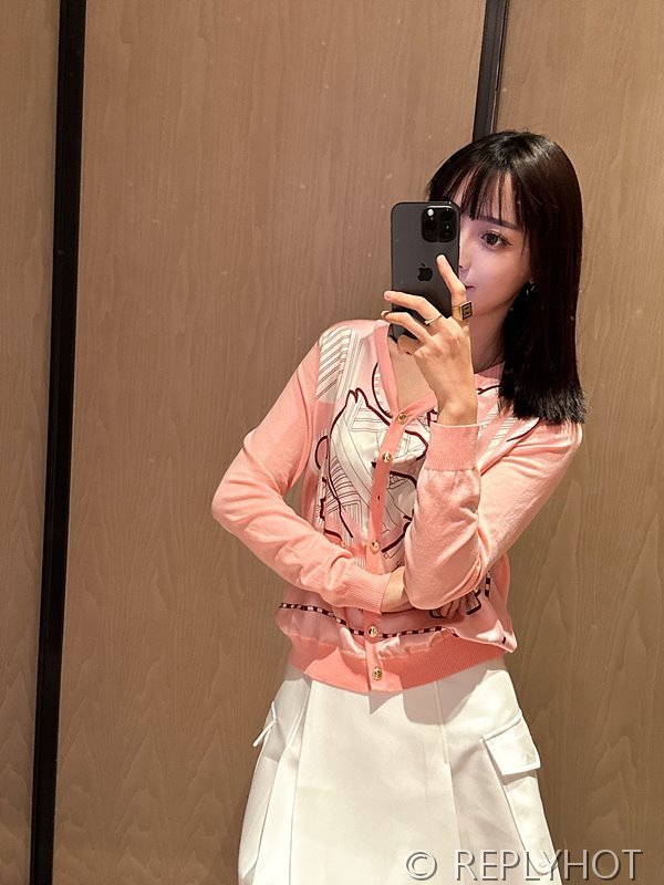 에르메스 실크100% 프린트 니트 풀오버 가디건