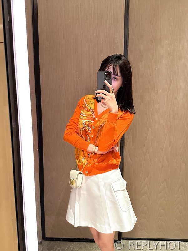 에르메스 실크100% 프린트 니트 풀오버 가디건