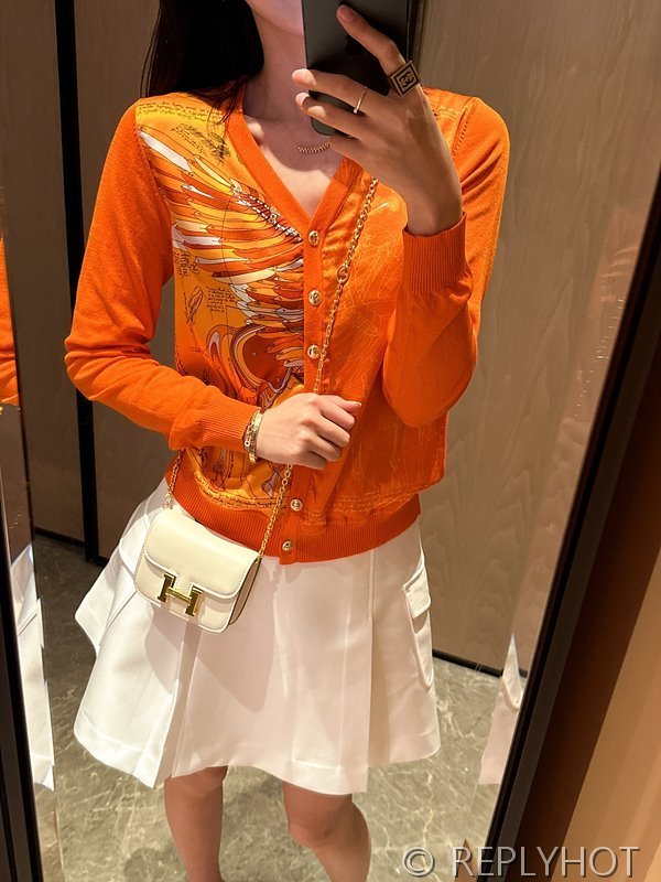 에르메스 실크100% 프린트 니트 풀오버 가디건