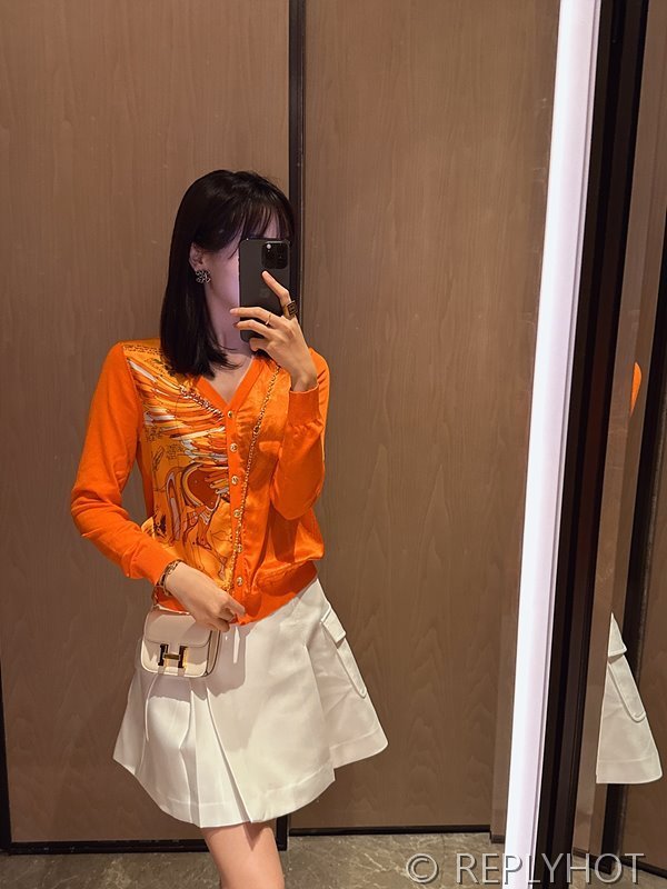 에르메스 실크100% 프린트 니트 풀오버 가디건