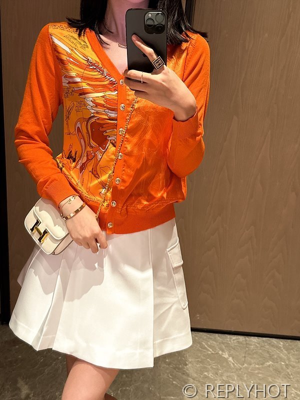 에르메스 실크100% 프린트 니트 풀오버 가디건