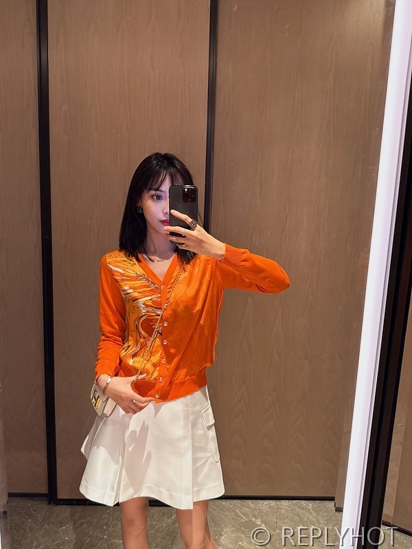 에르메스 실크100% 프린트 니트 풀오버 가디건