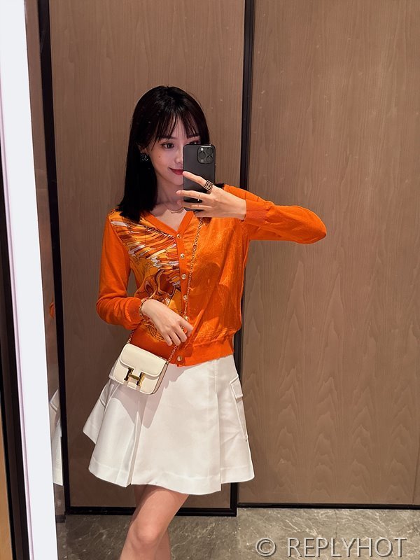 에르메스 실크100% 프린트 니트 풀오버 가디건