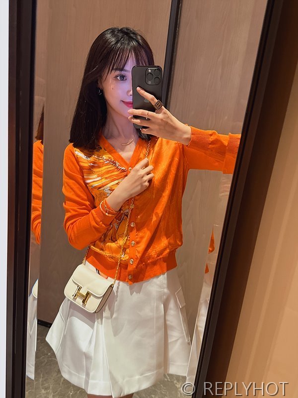 에르메스 실크100% 프린트 니트 풀오버 가디건