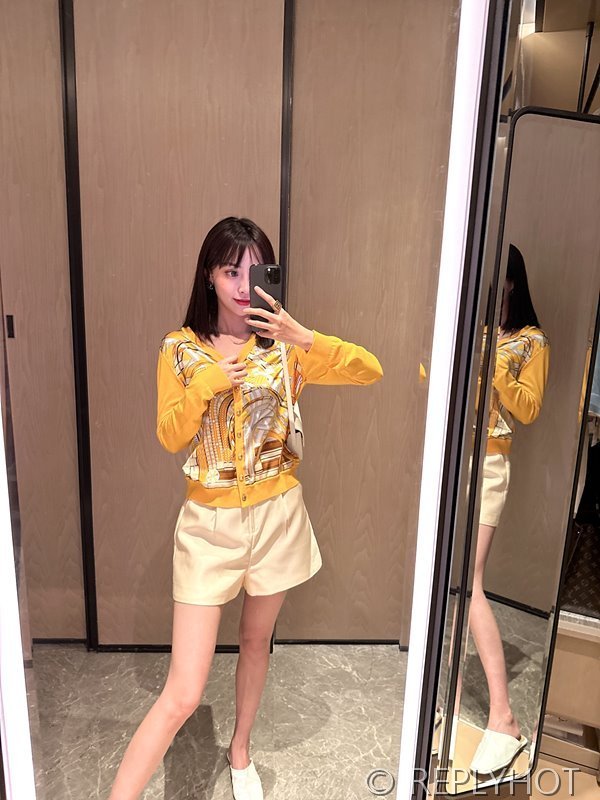 에르메스 실크100% 프린트 니트 풀오버 가디건