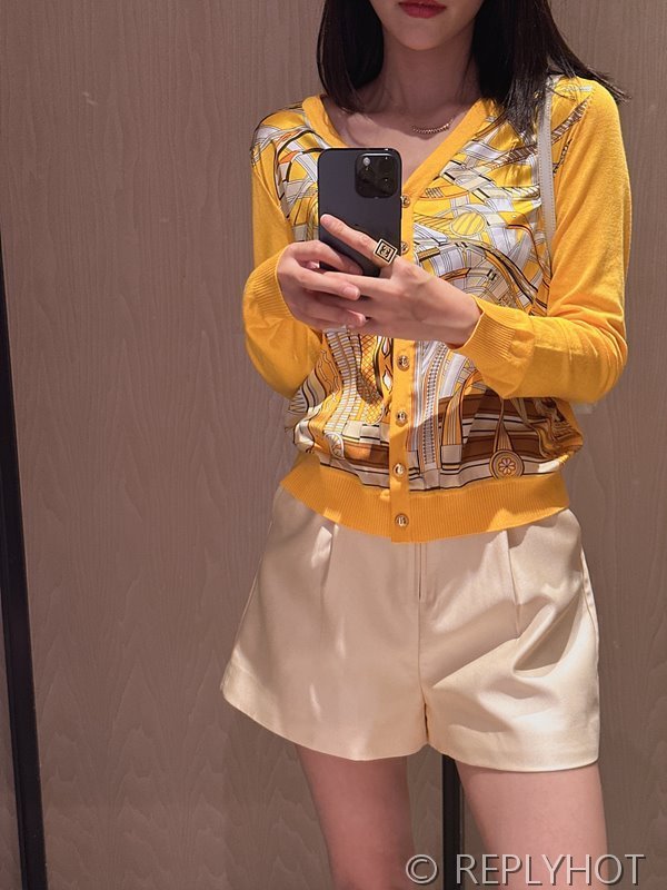 에르메스 실크100% 프린트 니트 풀오버 가디건